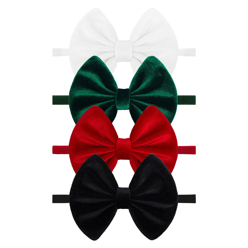 Lanmerry baby headbands front view Christmas set showing festive velvet bows for photos