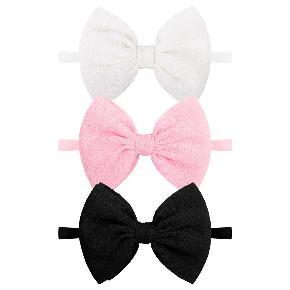 Lanmerry black baby bow headband on soft nylon stretch for comfortable daily wear.