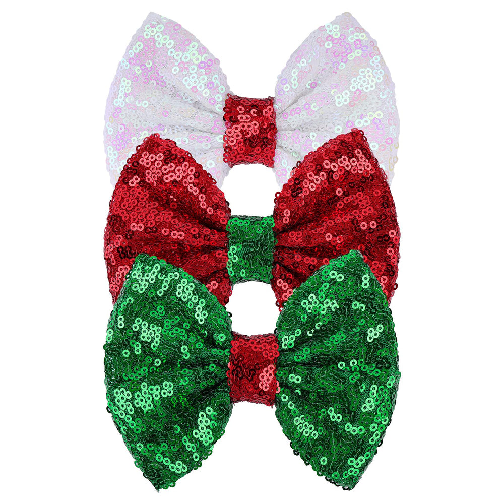 Lanmerry Christmas sequin bow clip red for secure festive hairstyles