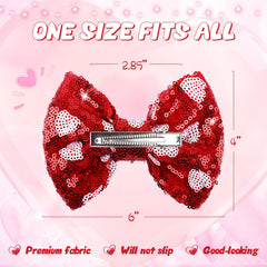 Lanmerry glitter sequin heart bow close-up in pink, highlighting hand-finished detail and shine.