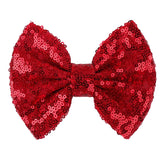 Lanmerry hair clip 5-inch red sequin bow closeup for festive sparkle