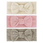 Lanmerry hairband with bows beige close-up shows soft waffle fabric for gentle wear