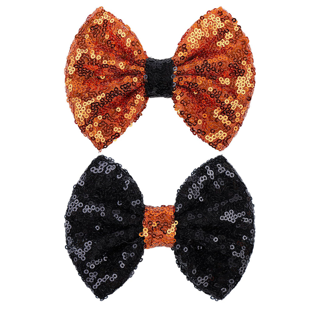 Lanmerry Halloween hair bows orange clip sparkling sequins for festive looks and secure grip