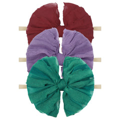 Lanmerry lace big bows headband in wine, gentle on newborn skin.