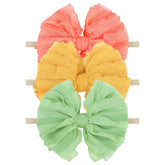 Lanmerry lace big bows headband in yellow; soft, stretchy fit for babies