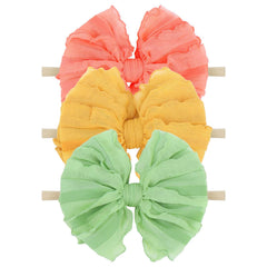 Lanmerry lace big bows headband in yellow; soft, stretchy fit for babies