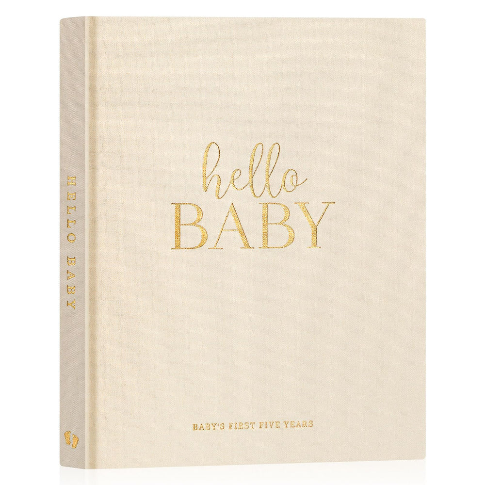 Lanpn Hello Baby memory book cover in linen hardcover for long-lasting keepsake.
