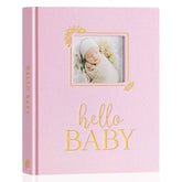 Lanpn Hello Baby Memory Book pink cover highlights premium linen texture for durable keepsakes.
