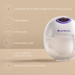 Lansinoh DiscreetDuo LED display clearly shows settings for easy adjustments.