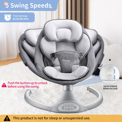 Larex baby swing gray control panel highlights easy touch operation and timer options.