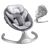 Larex baby swing gray side view demonstrates soothing 5-sway speeds for calm moments.