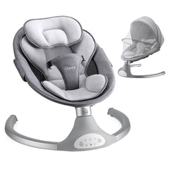 Larex baby swing gray side view demonstrates soothing 5-sway speeds for calm moments.