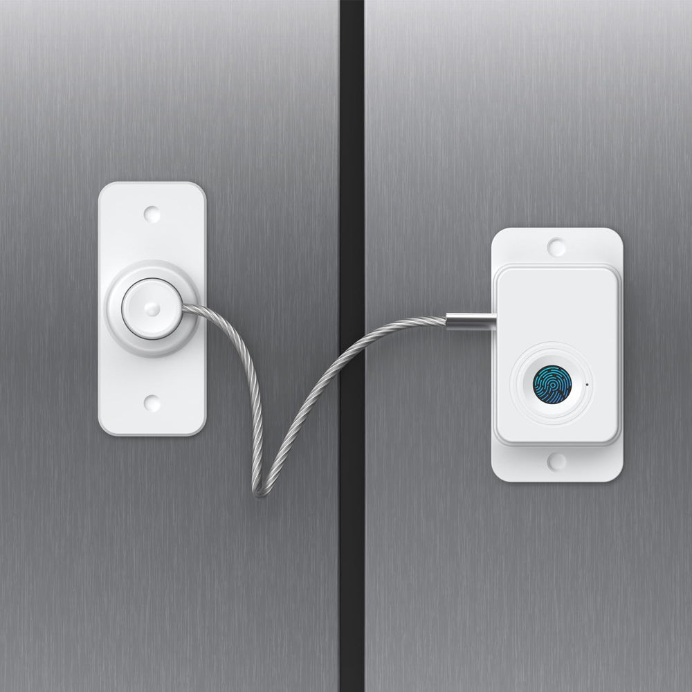 Larimuer fingerprint lock white front view for quick, keyless cabinet access.