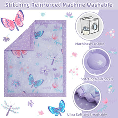 lasoftan fitted-sheet-purple-butterfly on mattress demonstrates snug elastic fit