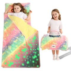 Lasoftan Glowing Unicorn nap mat folded for storage and travel comfort