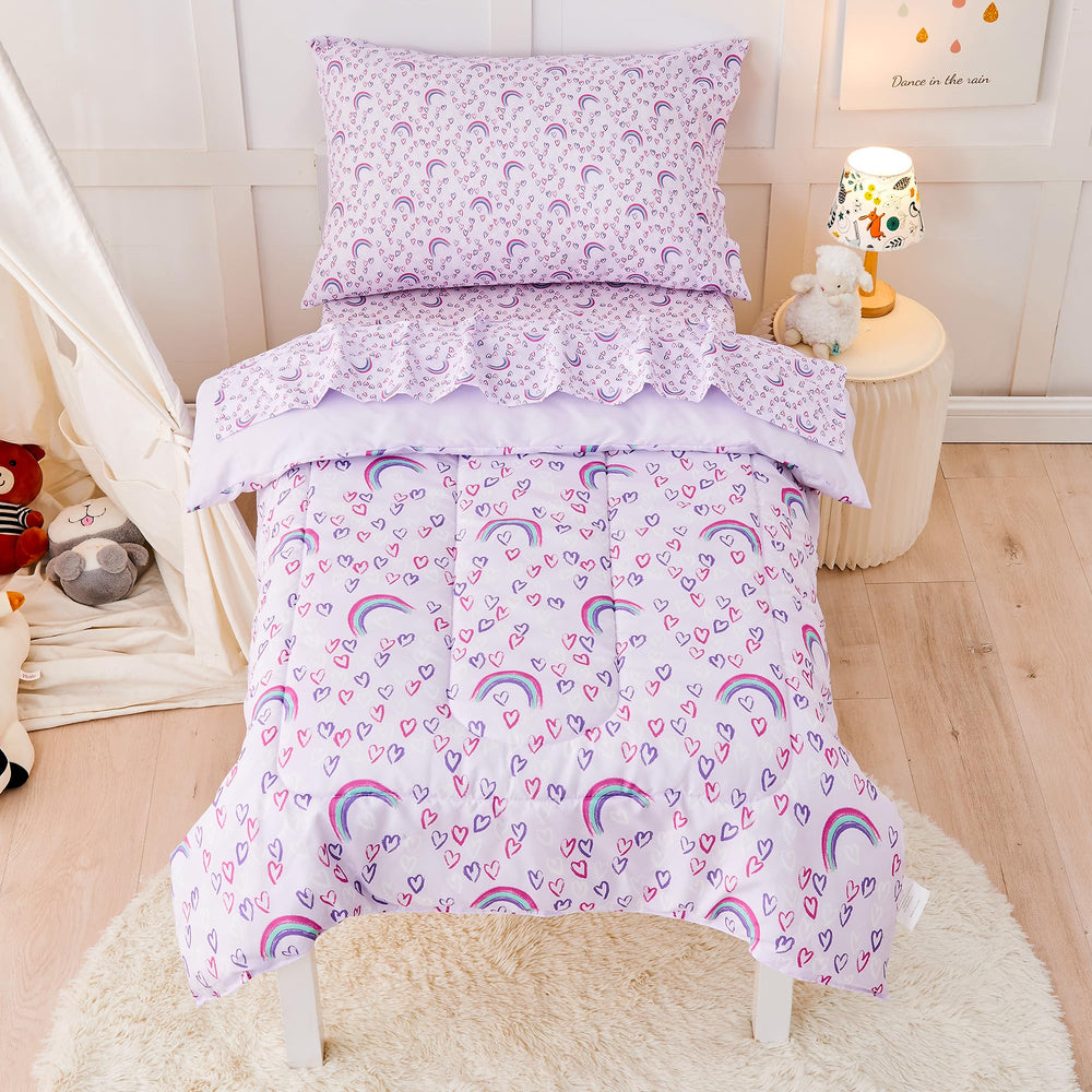 lasoftan rainbow-printed comforter close-up shows cloud-soft microfiber for cozy nights.