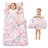 Lasoftan toddler nap mat folded for travel, compact and easy to carry.