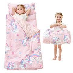 Lasoftan toddler nap mat folded for travel, compact and easy to carry.