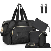 LASUK 7pcs diaper tote with open layout shows organized compartments for quick changes.