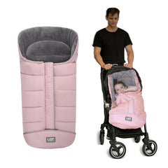 LAT Baby Warm Bunting Bag Basic Pink front view keeps baby cozy on chilly strolls