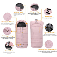 LAT Baby Warm Bunting Bag Basic Pink inner 3-layer warm material highlights insulation for cold weather outings