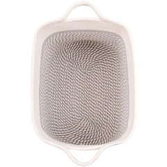 Laughbird fabric-storage white-gray basket keeps linens tidy.