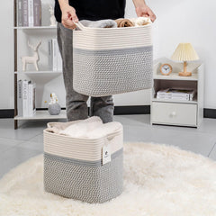 Laughbird large handle basket white-gray ideal for toy storage.