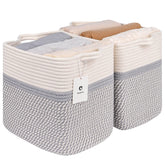 Laughbird basket medium handle white-gray for organized living room storage.