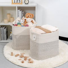Laughbird storage basket living room setup demonstrates stylish storage with natural textures.