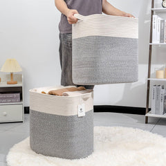 laughbird storage baskets silver gray side view showing large capacity for blankets and clothes