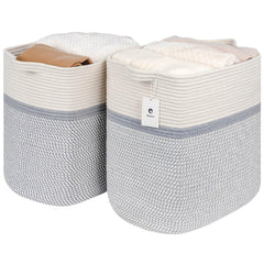 Laughbird white-gray storage basket front view for clutter reduction.