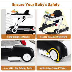 LAUJIA 5-in-1 walker height-adjust feature supports growing babies.