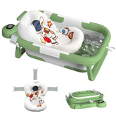 LAUJIA collapsible baby bathtub astronaut-green front view shows portable, grow-with-baby convenience.
