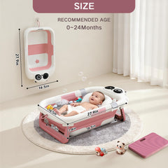 LAUJIA collapsible baby bathtub in use with a newborn for easy bath time.