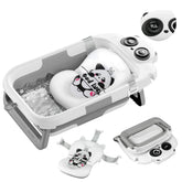 LAUJIA Panda Gray collapsible bath closed, space-saving design for travel and small spaces