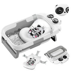 LAUJIA Panda Gray collapsible bath closed, space-saving design for travel and small spaces