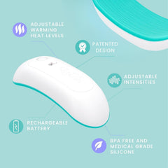 LaVie massager placed in a pumping bra for hands-free, discreet use.