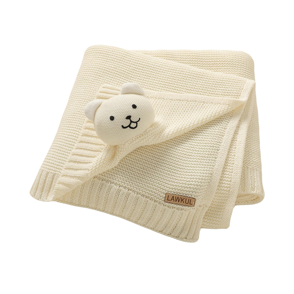 LAWKUL Bear Lovey soft cotton close-up showing plush fabric for gentle baby comfort.