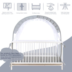 Lazyzzzz crib tent reinforced edges and ribbons secure the crib fit