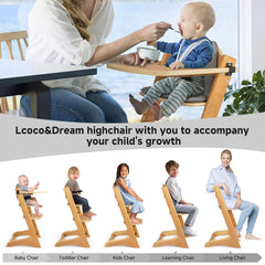 Lcoco&Dream high chair adjustable seat supports growth-friendly height for meals.