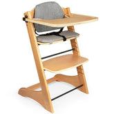 Lcoco&Dream solid wood high chair front view shows sturdy build and ergonomic back support.