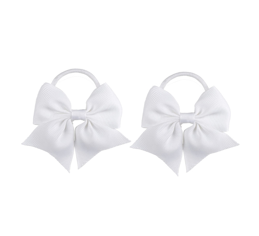 LDDCX baby girls hair ties with bows white closeup showcases durable fabric and cute bow detail.