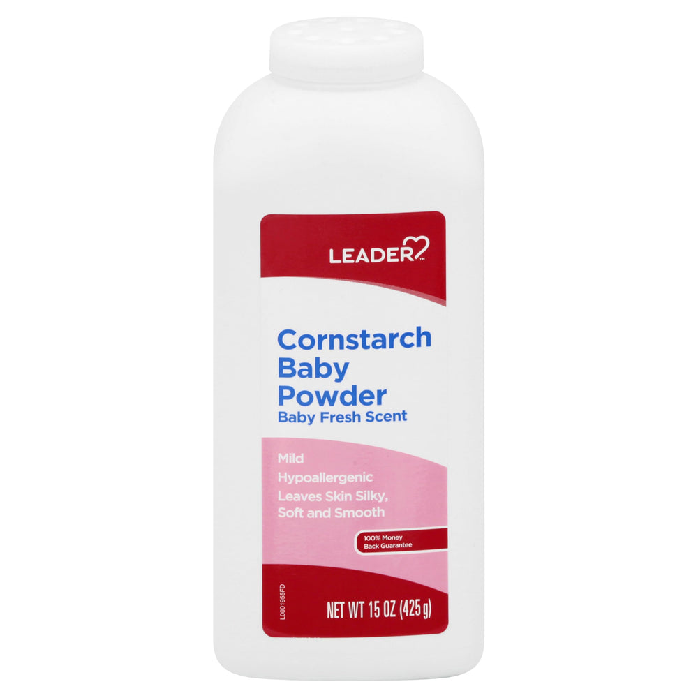 Leader cornstarch baby powder bottle for moisture absorption and gentle skin feel.