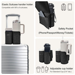 LebenHaus luggage cup holder-stanley-pocket shows hidden pocket for phone and essentials.