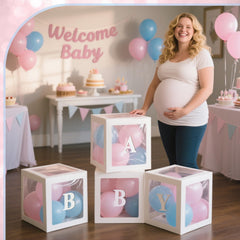 Ledido baby boxes with clear window and BABY letters close-up for centerpiece use.