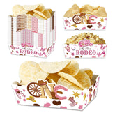LeerooDecor cowgirl food trays with hats and boots elevate Western-themed parties and keep snacks tidy.