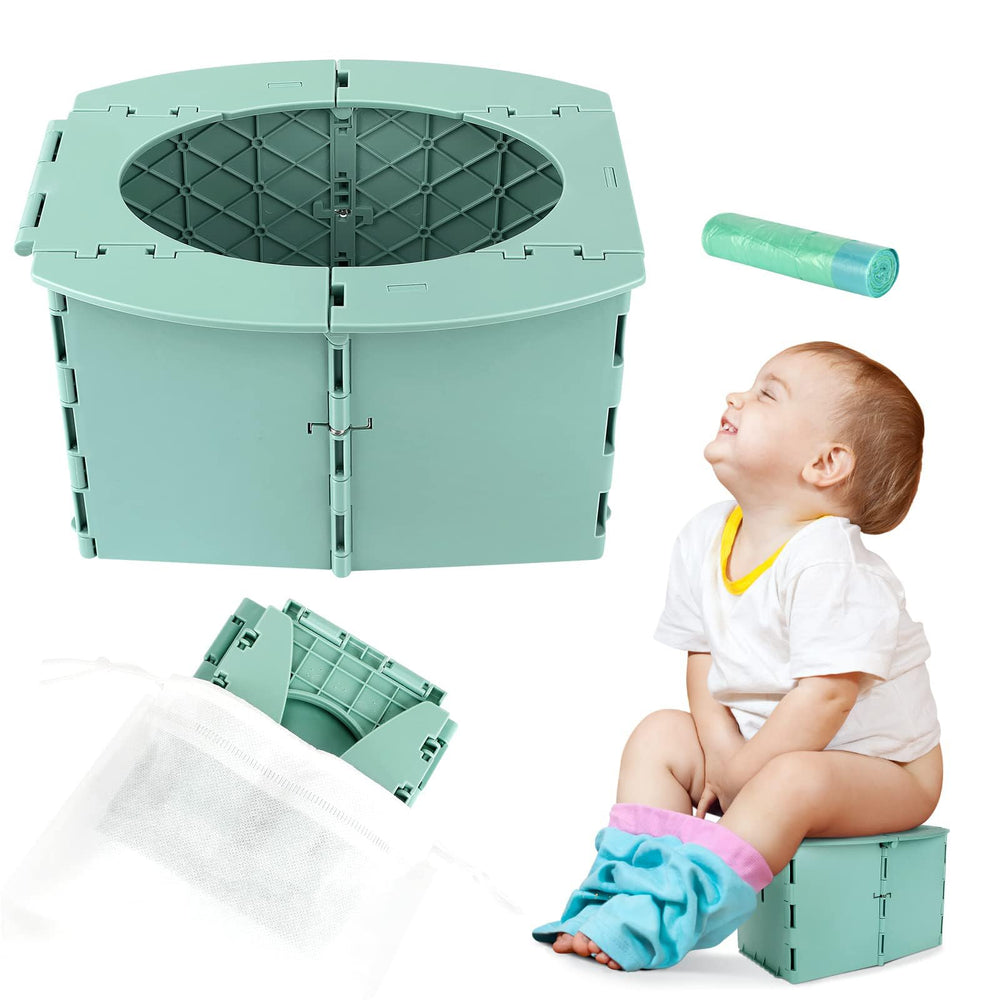 LEFUYAN travel potty folded-green for compact packing during trips.