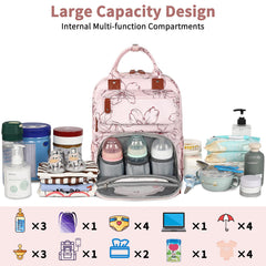 Legestori diaper bag backpack open reveals wide access and internal slots for baby essentials