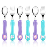 Lehoo Castle 6-piece toddler utensils laid out showing colorful patterns for fun meals