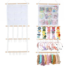 LEHSGY headband holder mounted on wall with macrame keeps bows organized and accessible.